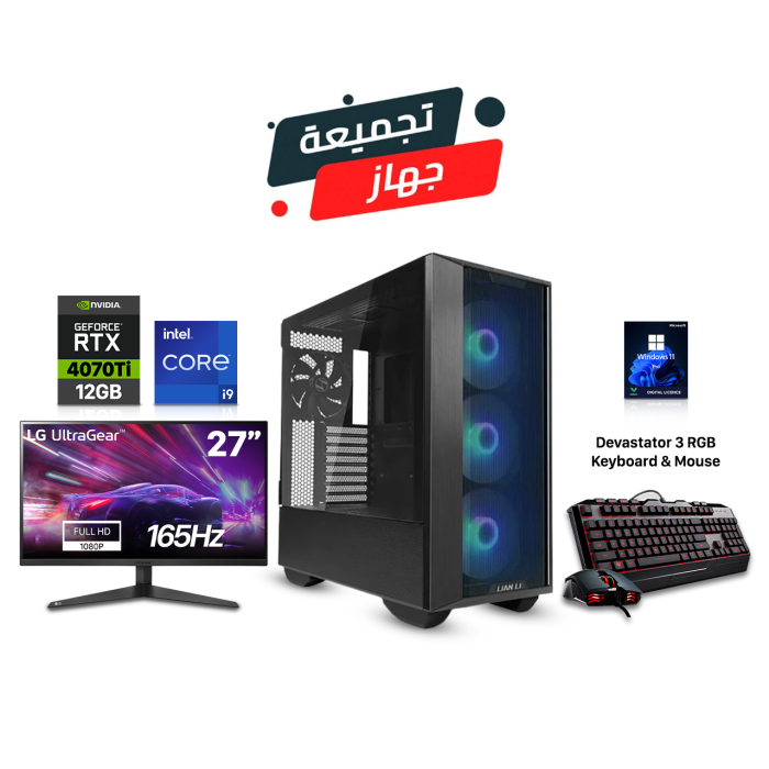 Gaming PC i9-13900KF,Asus Prime Z790-P D5 MB,32GB RAM DDR5,1TB SSD NVME+1TB SSD,RTX 4070TI 12GB VGA,850 WATT GOLD PSU,Azza L240 Liquid Cooler,LIAN LI Lancool III RGB,Cooler Master Devastator 3 Combo KB Mouse+LG UltraGear 27" FHD, 165Hz,1ms,VA,Gaming Monit