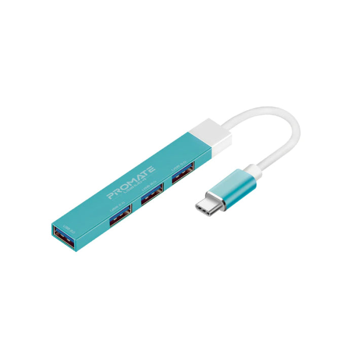 Promate 4 In 1 Multi-Port USB-C Data Hub Blue