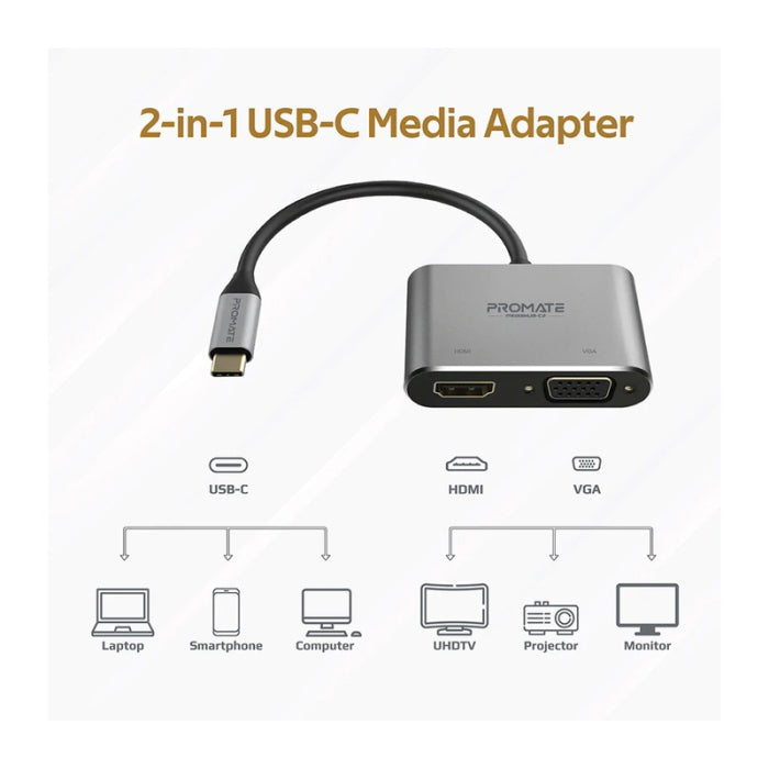 Promate Media Hub High Definition USB-C Display Adapter HDMI 4K Up to 30Hz