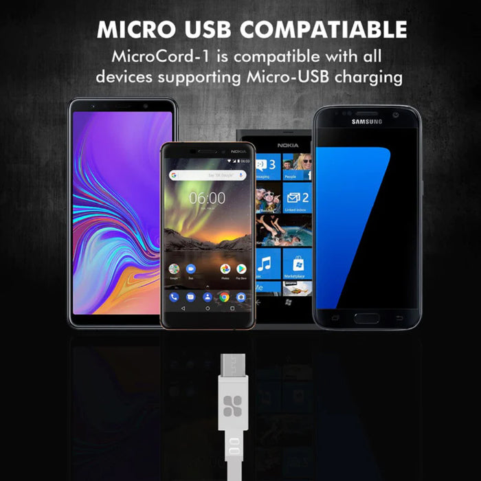 Promate MicroCord-1 Super-Durable Data & Charge USB-A to Micro-USB Cable - White
