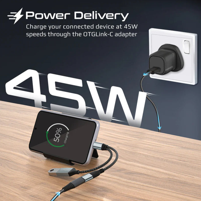 Promate OTGLink-C USB-C OTG Media Adapter - Black
