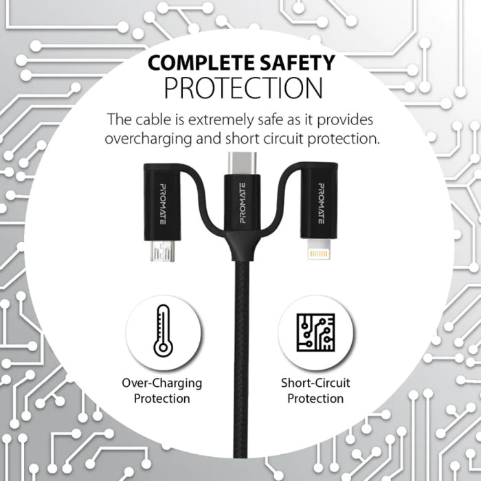 Promate PentaPower 6-in-1 Hybrid Multi-Connector Cable For Charging & Data Transfer