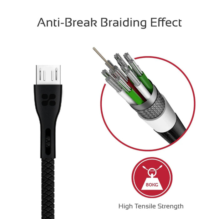 Promate Power Beam-M High Tensile Strenght USB-A to Micro-USB Data & Charge Cable - Black