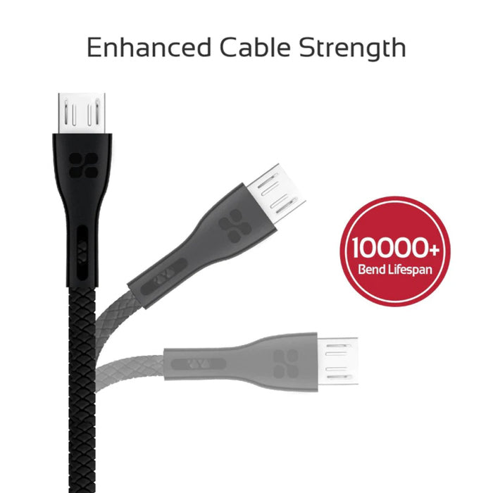 Promate Power Beam-M High Tensile Strenght USB-A to Micro-USB Data & Charge Cable - Black