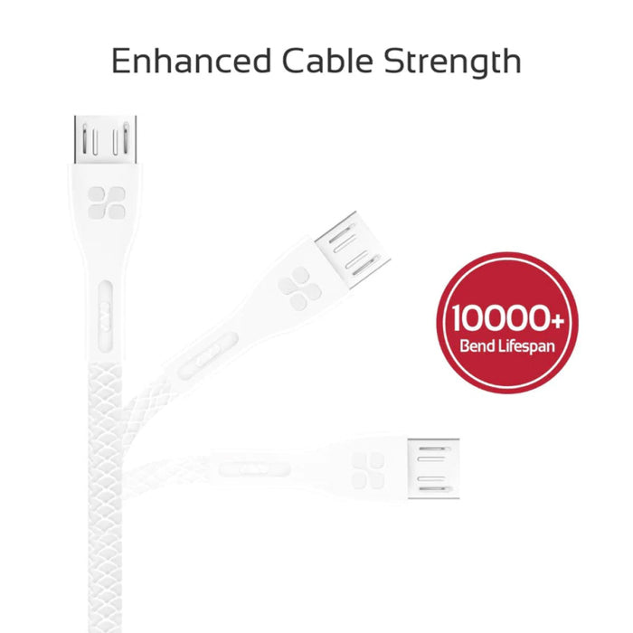 Promate Power Beam-M High Tensile Strenght Data & Charge USB-A to Micro-USB Cable - White
