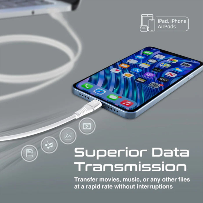 Promate PowerLine-Ai120 High Tensile Strength Data Sync & Charge Cable with Lightning Connector - White