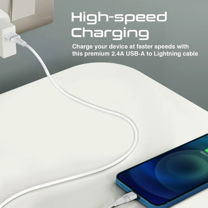 Promate PowerLine-Ai120 High Tensile Strength Data Sync & Charge Cable with Lightning Connector - White