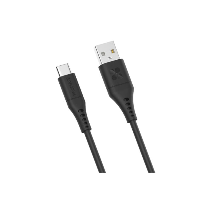 Promate 20W Power Delivery Ultra Fast USB-A to USB-C Soft Silicone Cable Black