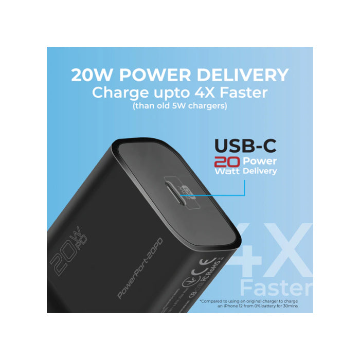 Promate PowerPort 20PD 20W Power Delivery USB-C Wall Charger Black