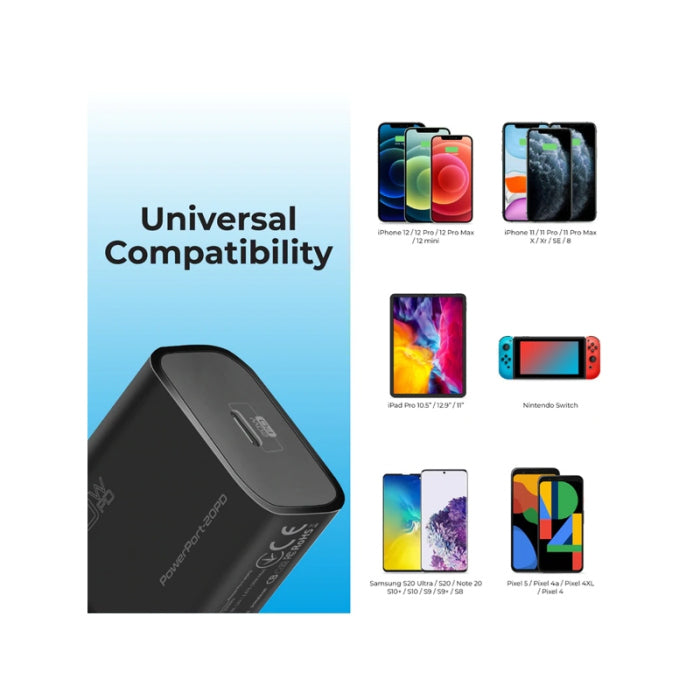 Promate PowerPort 20PD 20W Power Delivery USB-C Wall Charger Black