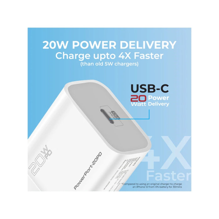 Promate PowerPort 20PD 20W Power Delivery USB-C Wall Charger White