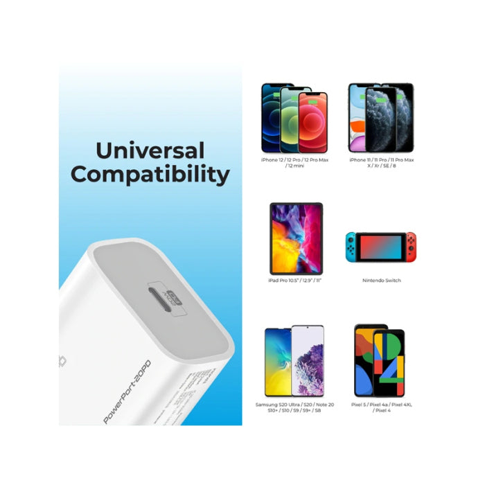 Promate PowerPort 20PD 20W Power Delivery USB-C Wall Charger White