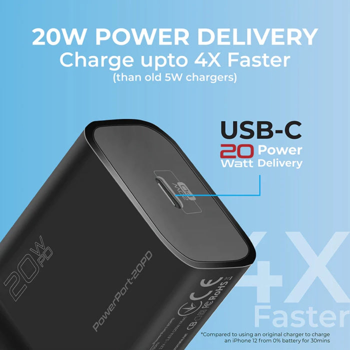 Promate Power Port 20PD 20W Power Delivery USB-C Wall Charger Black
