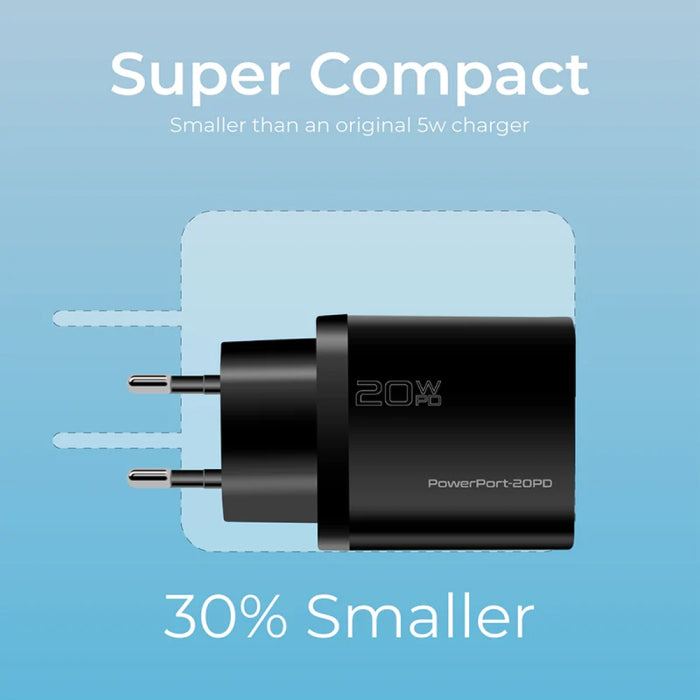 Promate Power Port 20PD 20W Power Delivery USB-C Wall Charger Black