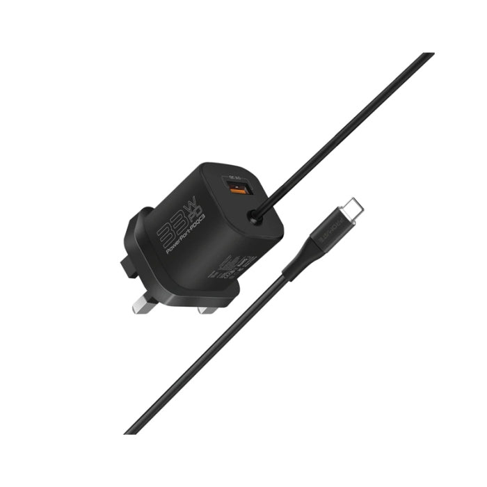 Promate 33W Super Speed Wall Charger with Quick Charge 3.0 & USB-C Power Delivery Black