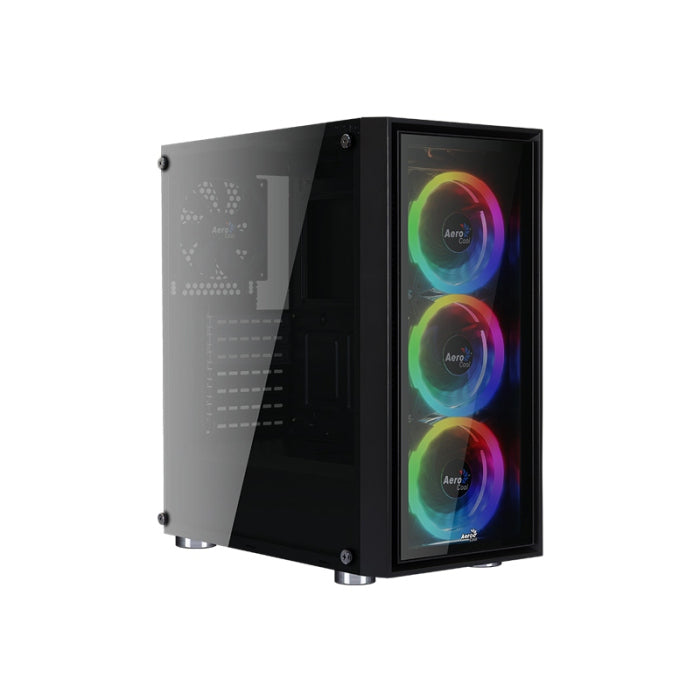AeroCool Quartz REVO ARGB Mid-Tower Full Tempered Glass Front Panel & Side Panel Case with 3 RGB Fan + 1 Rear Fan