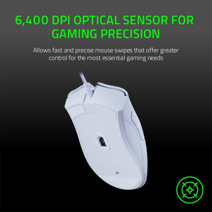 Razer DeathAdder Essential Ergonomic 6400 DPI Wired Gaming Mouse - White