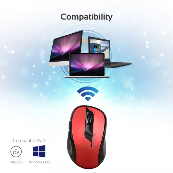Promate Clix-7 2.4GHz Wireless Ergonomic Optical Mouse - Red