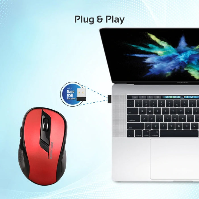 Promate Clix-7 2.4GHz Wireless Ergonomic Optical Mouse - Red