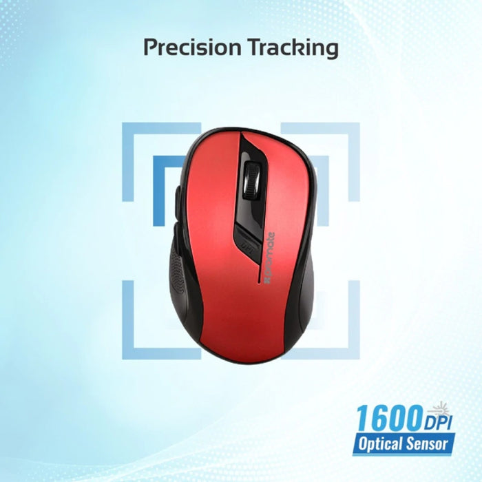 Promate Clix-7 2.4GHz Wireless Ergonomic Optical Mouse - Red