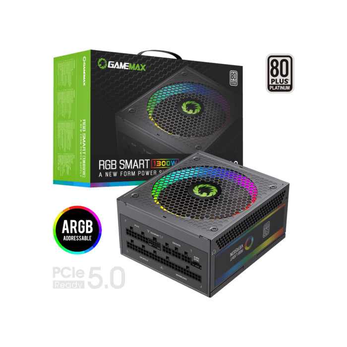 GameMax 80PLUS Platinum RGB Smart Fully Modular 1300W Power Supply
