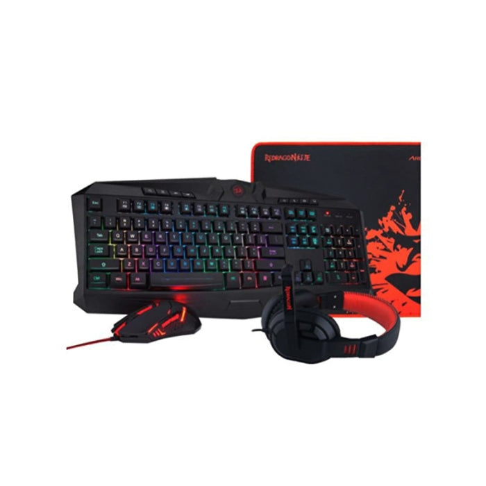 Redragon Gaming Essentials RGB Wired KeyBoard Mouse Headset & Mouse Pad 4 in 1 Set - Black