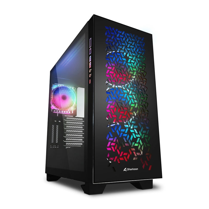Sharkoon Elite Shark CA300H 2X Tempered Glass 4X ARGB Fans (3 Front & 1 Rear) ATX Mid Tower Case Black