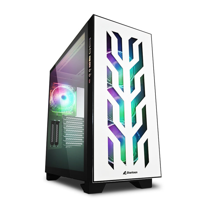 Sharkoon Elite Shark CA300T 2X Tempered Glass 4X ARGB Fans (3 Front & 1 Rear) ATX Mid Tower Case White