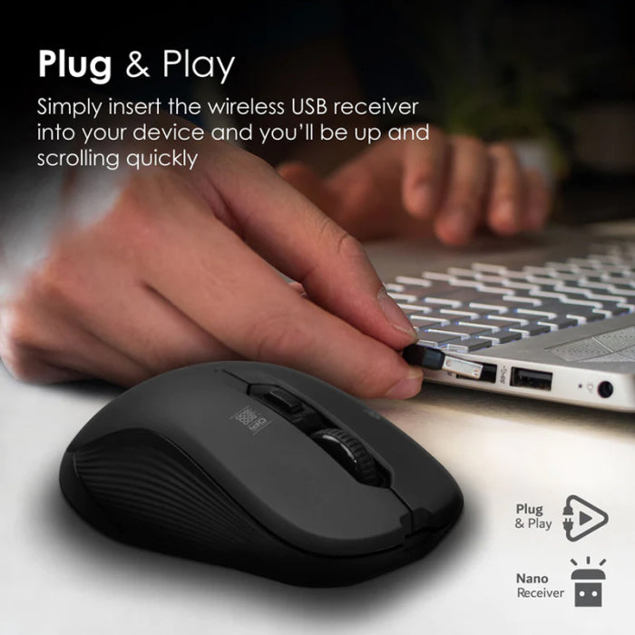 Promate Slider Optical Tracking Wireless Ergonomic Mouse - Black