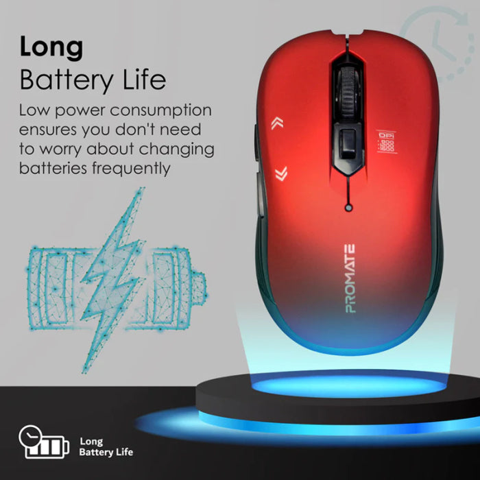 Promate Slider Optical Tracking Wireless Ergonomic Mouse - Red