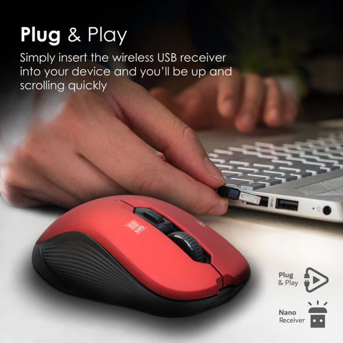 Promate Slider Optical Tracking Wireless Ergonomic Mouse - Red