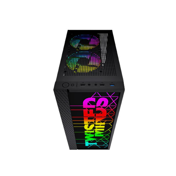 Twisted Minds Trinity-03 Mid Tower Plastic Front Panel & Left Side Tempered Glass Case with 3 RGB Fans - Black