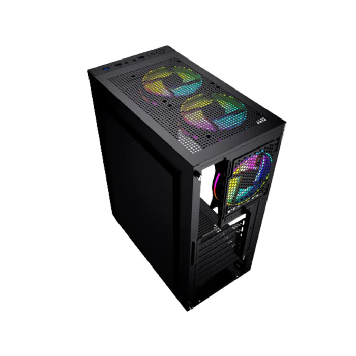 Twisted Minds Trinity-03 Mid Tower Plastic Front Panel & Left Side Tempered Glass Case with 3 RGB Fans - Black