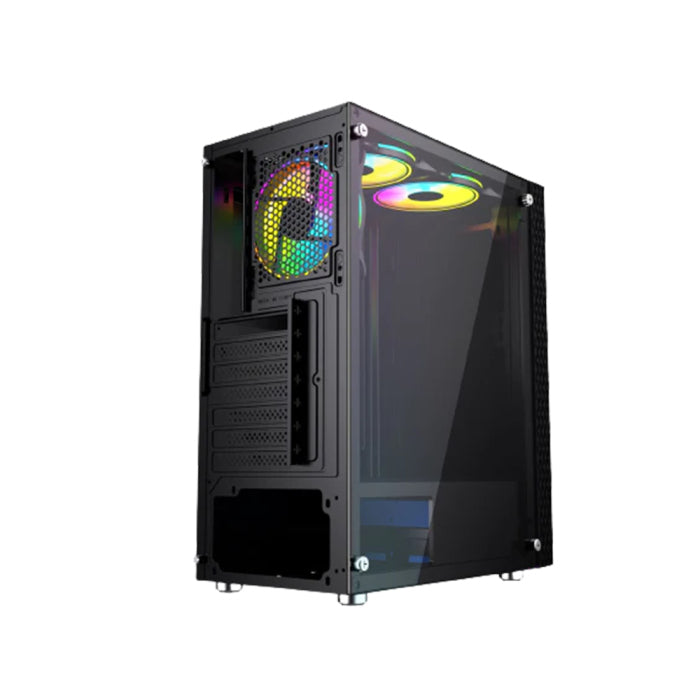Twisted Minds Trinity-03 Mid Tower Plastic Front Panel & Left Side Tempered Glass Case with 3 RGB Fans - Black