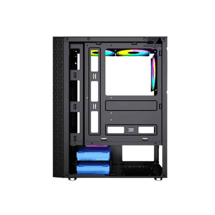 Twisted Minds Trinity-03 Mid Tower Plastic Front Panel & Left Side Tempered Glass Case with 3 RGB Fans - Black