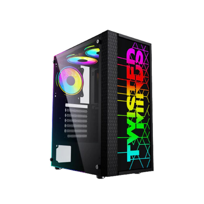 Twisted Minds Trinity-03 Mid Tower Plastic Front Panel & Left Side Tempered Glass Case with 3 RGB Fans - Black