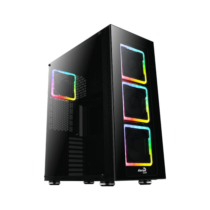 AeroCool Tor Pro Full Tower Full Tempered Glass Front & Side Panel Case with 4 ARGB Fans - Black