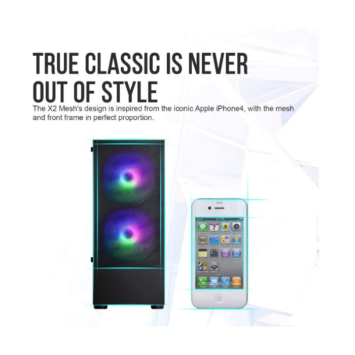 Trizon F09 Mesh Front Panel & Tempered Glass Side Panel with 3 RGB Fans - Black