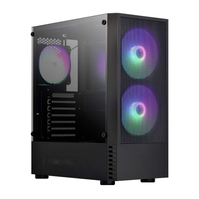 Trizon F09 Mesh Front Panel & Tempered Glass Side Panel with 3 RGB Fans - Black