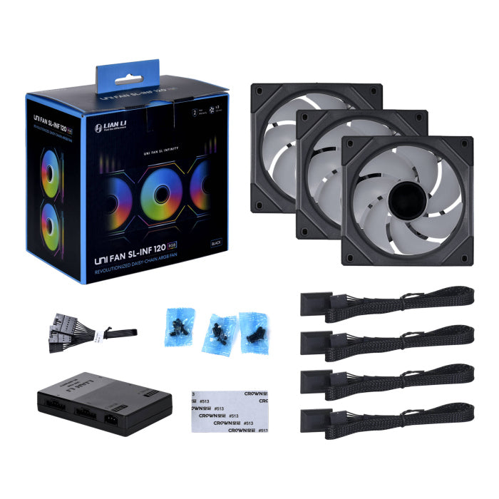 LIAN LI UNI FAN SL-INF120 RGB Revolutionized Daisy-Chain 3-in-1 Pack ARGB Fan with ARGB Controller - Black