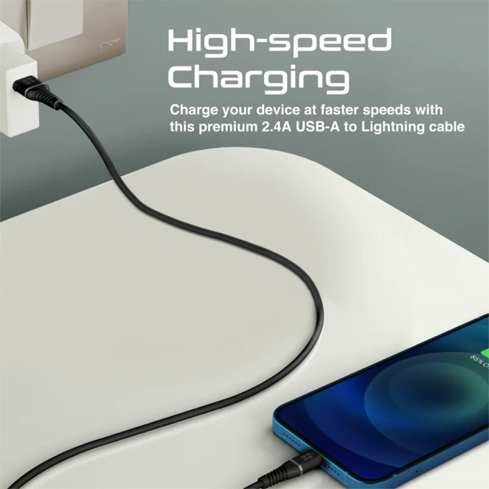 Promate PowerLine-Ai120 High Tensile Strength Data Sync & Charge Cable with Lightning Connector - Black