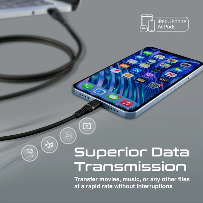 Promate PowerLine-Ai120 High Tensile Strength Data Sync & Charge Cable with Lightning Connector - Black