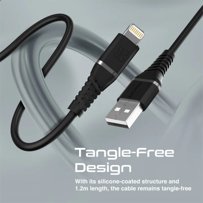 Promate PowerLine-Ai120 High Tensile Strength Data Sync & Charge Cable with Lightning Connector - Black