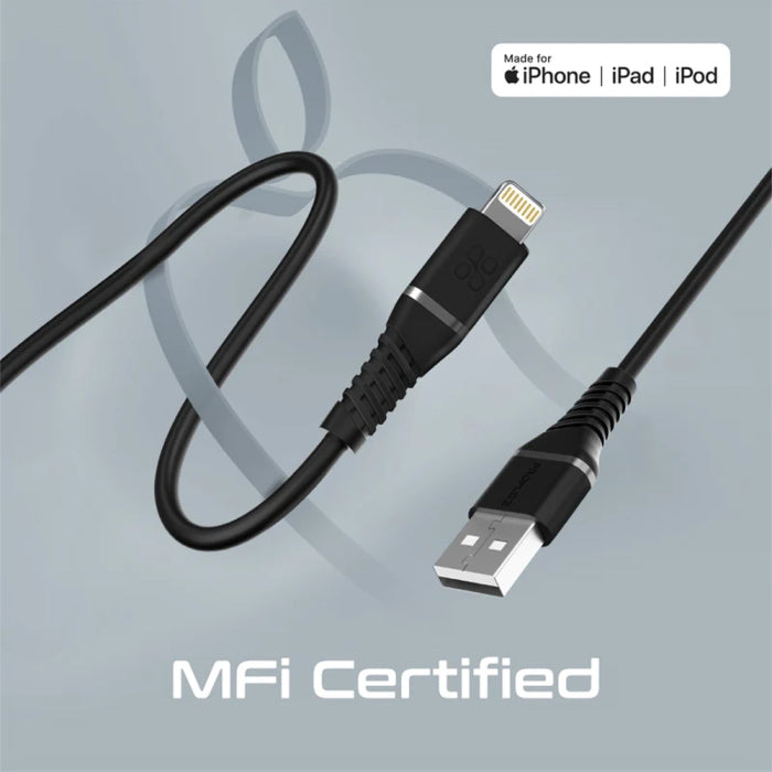 Promate PowerLine-Ai120 High Tensile Strength Data Sync & Charge Cable with Lightning Connector - Black
