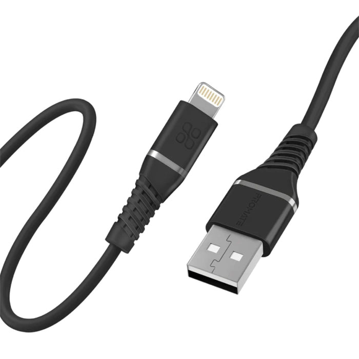Promate PowerLine-Ai120 High Tensile Strength Data Sync & Charge Cable with Lightning Connector - Black