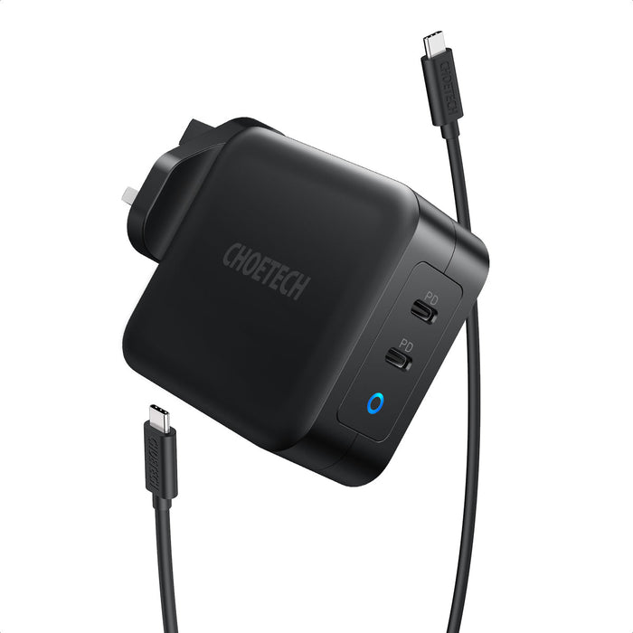 PD 100W GaN dual USB-C UK Charger with CC cable - White