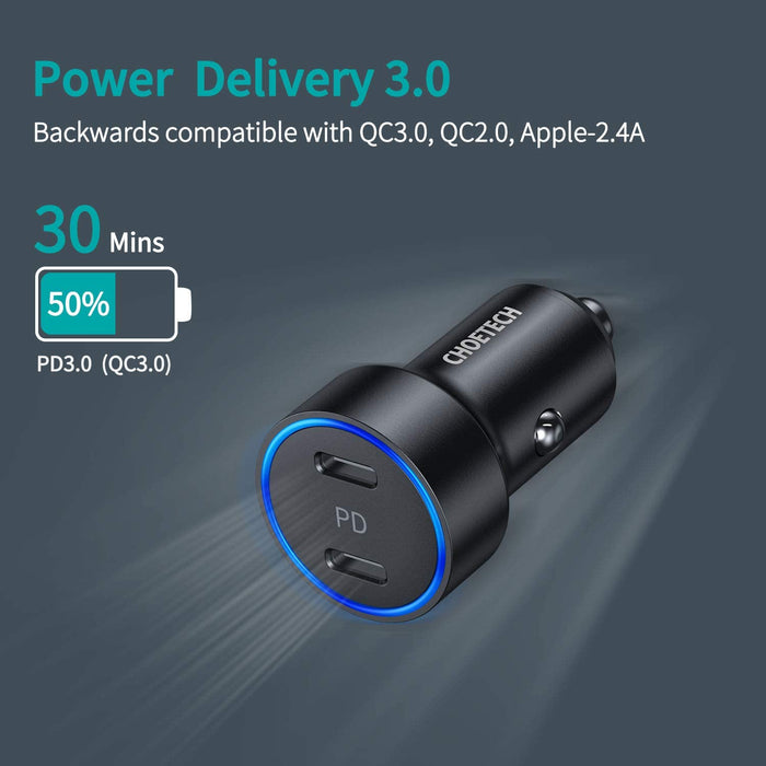 CHOETECH 40W 2-Port PD20W Fast Car Charger for iPhone 12/12 Pro Max/12 mini