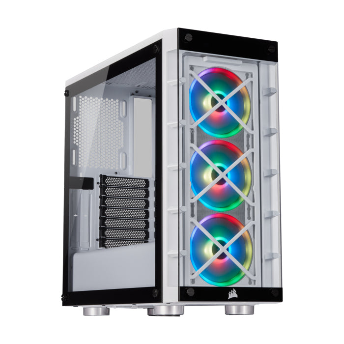 Corsair iCUE 465X RGB Mid-Tower Tempered Glass Side & Front Panel Smart Case with 3 RGB Fans - White