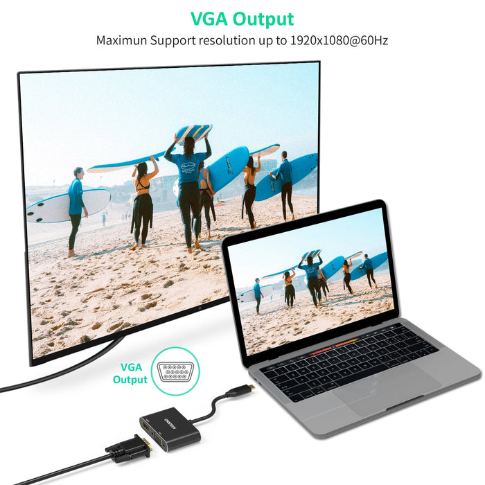 Choetech 2in1 adapter Type C to VGA and HDMI Black