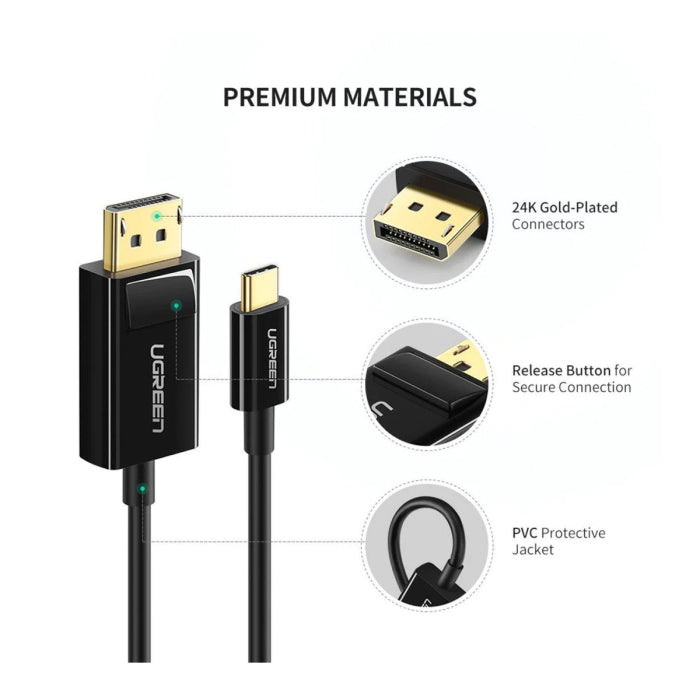 UGreen MM139 USB Type C to Displayport Cable 1.5m - Black
